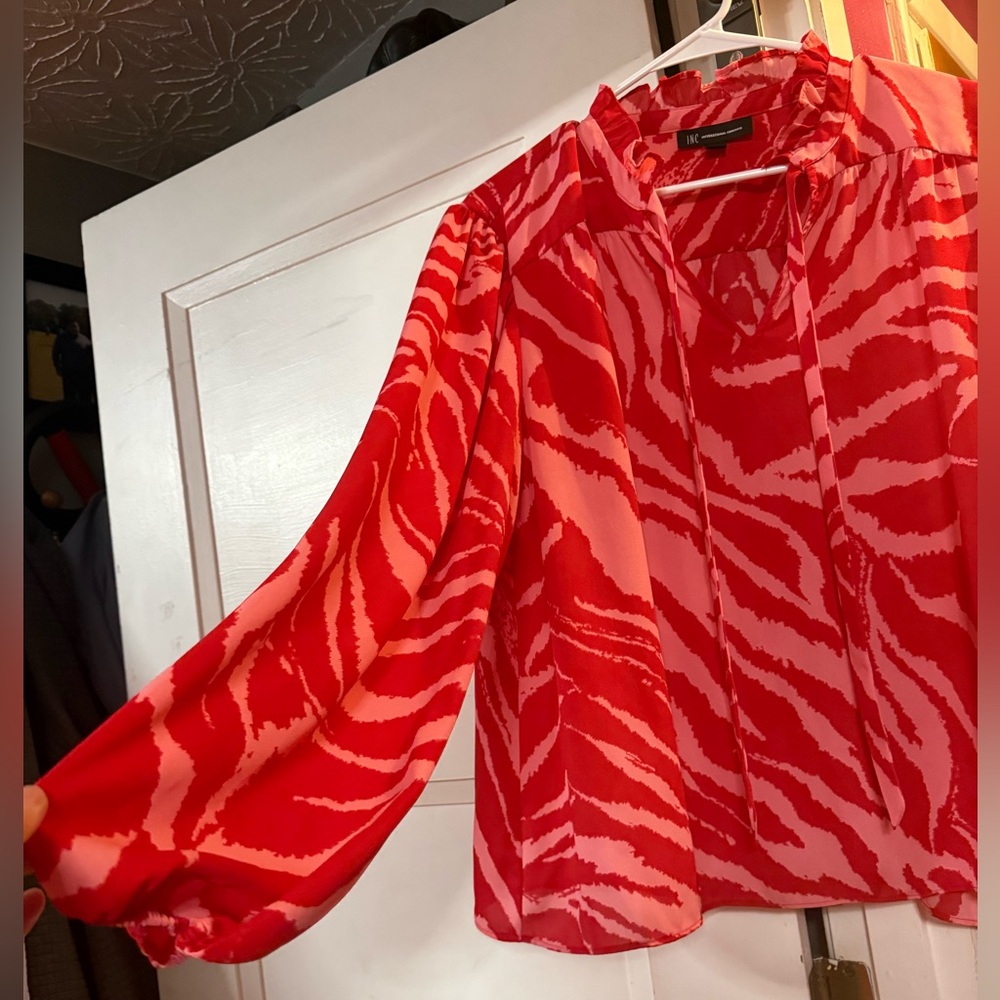 INC International Concepts Red Animal Print Blouse - Picture 3 of 7